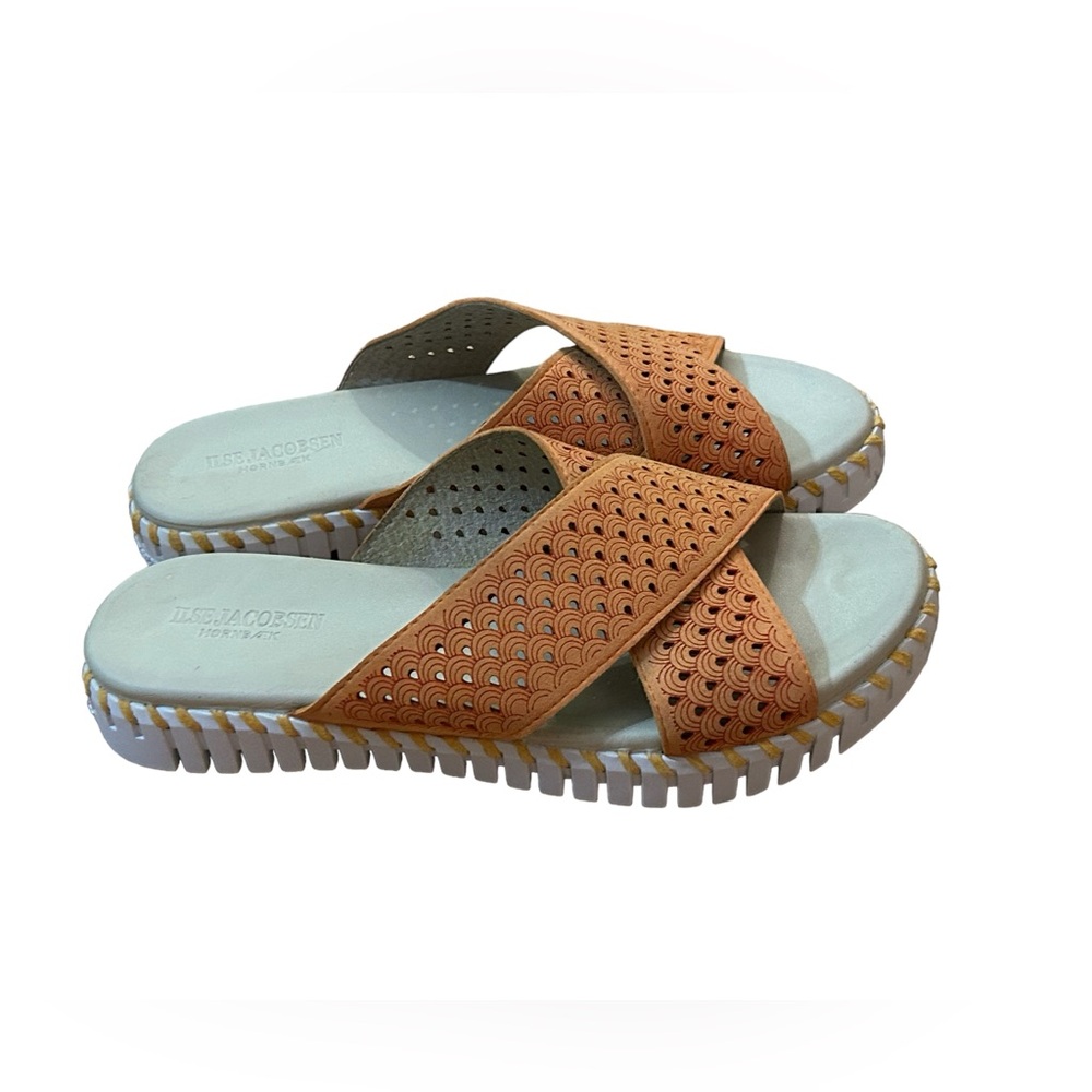 Ilse Jacobson Tulip Cross Strap Slide Sandals Size 38 8 Orange Shoes Women’s